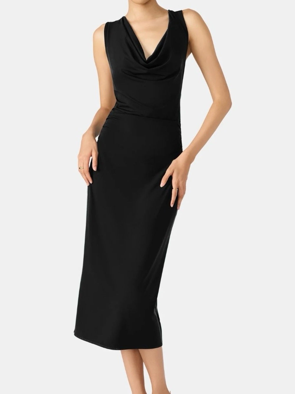 STEVE MADDEN BLACK COWL NECK MEDIUM MIDI DRESS